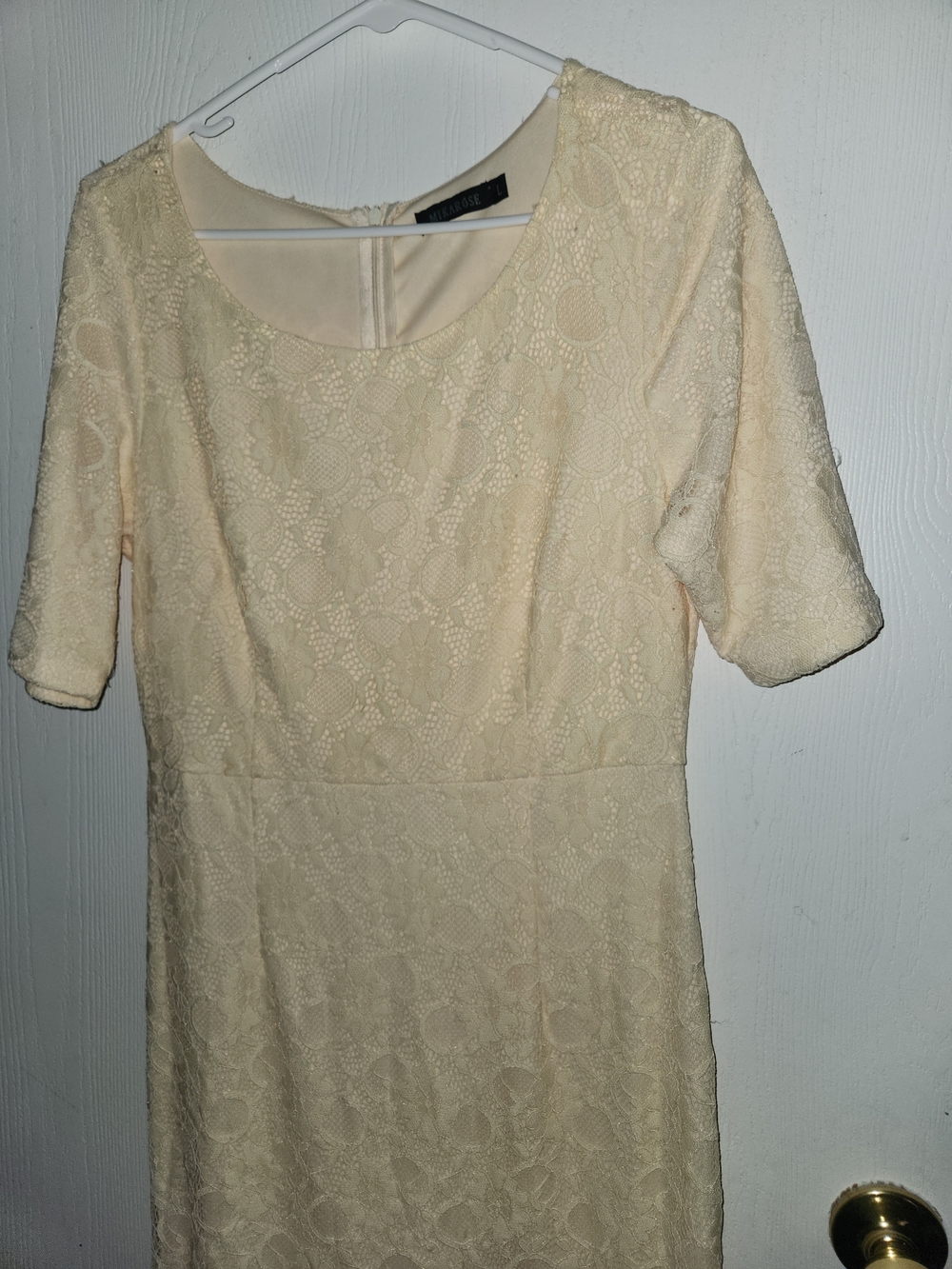 Mikarose Cream Lace Midi Dress with Elbow Sleeves